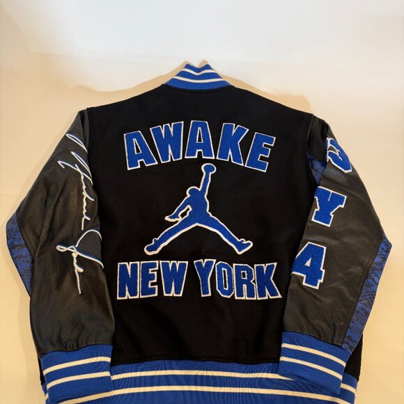 Jordan Awake New York Varsity Jacket Mens Large Black Blue Leather FQ5439-010 - Picture 5 of 9